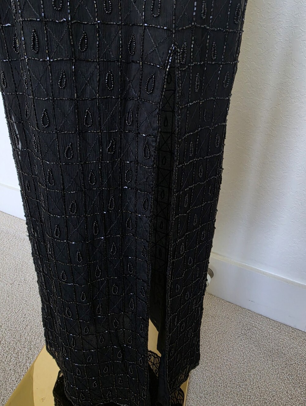 Adrianna Papell Evening Black Silk Beaded Sequin Halter Maxi Dress Size 10 - Picture 5 of 9